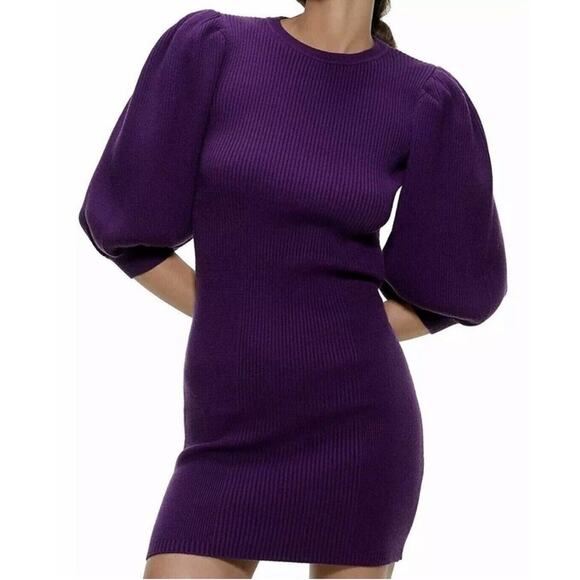 Zara Purple Puff Sleeve Sweater Dress Size Medium - Picture 1 of 11
